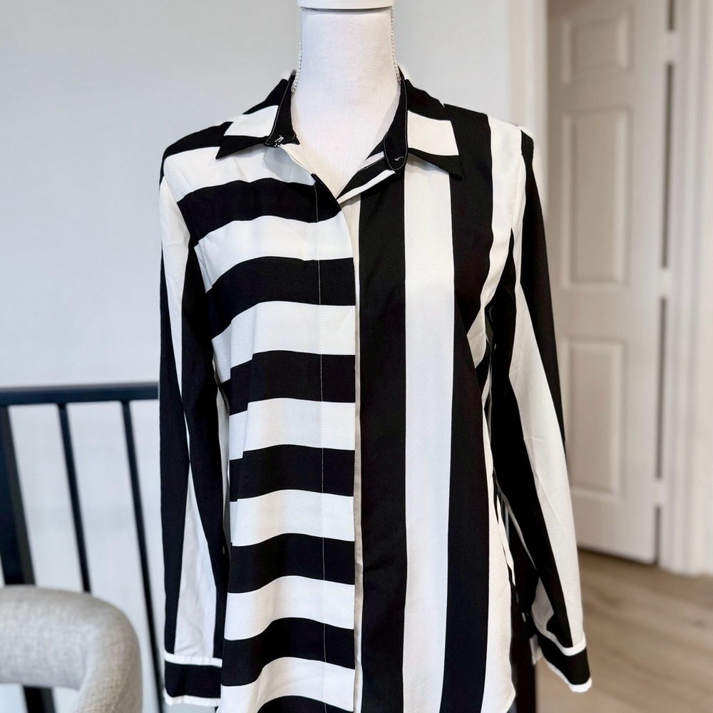 DKNY Monochrome Striped Button Down Shirt